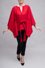 The Amelia Pressed Wool Poncho with Tie Belt  - Red